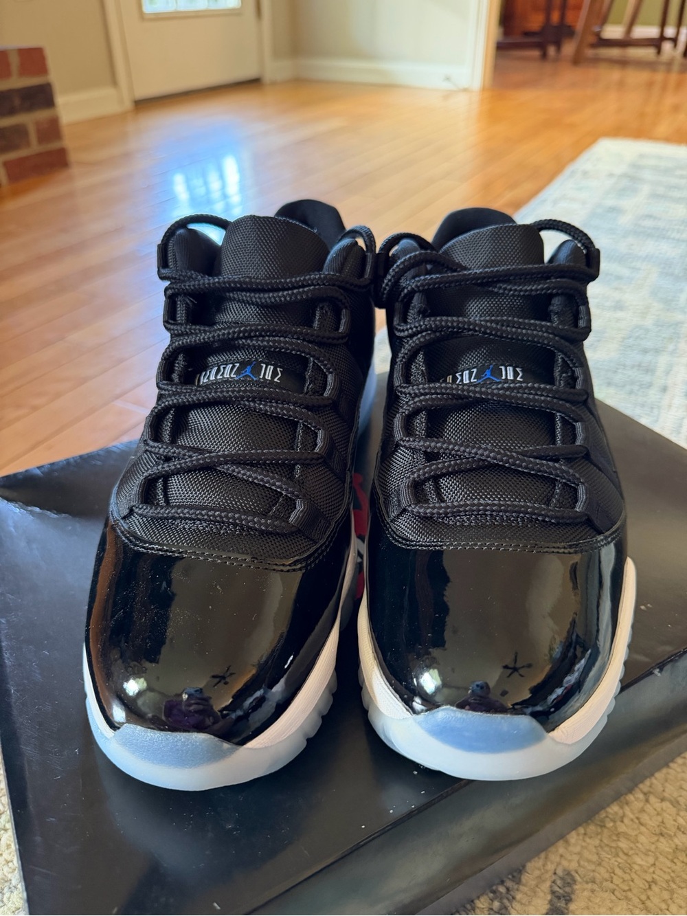 Jordan Men's Black Patent Low-Top Athletic Sneakers with White Sole